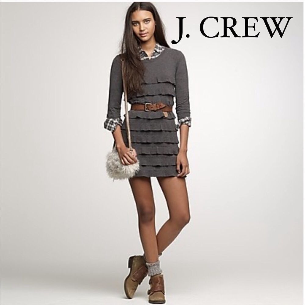 J. Crew NWOT cotton wools dark gray Ruffle Dress - xs